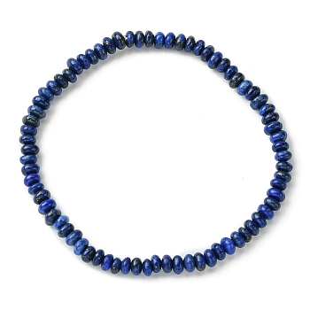 Natural Lapis Lazuli Flat Round Beaded Stretch Bracelets for Women, Inner Diameter: 2-3/8 inch(6cm)
