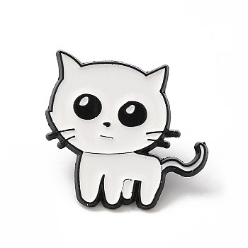 Lovely Cat Enamel Pins, Black Alloy Brooch for Backpack Clothes, White, 26x27x1.5mm