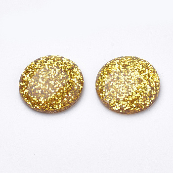Resin Cabochons, with Glitter Powder, Dome/Half Round, Goldenrod, 16x5mm