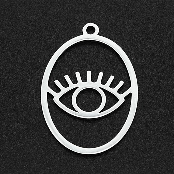 201 Stainless Steel Pendants, Laser Cut, Hollow, Oval with Eye, Stainless Steel Color, 32x21.5x1mm, Hole: 2mm