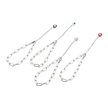 Iron Paperclip Chain Bracelets, with 304 Stainless Steel Lobster Claw Clasps and Evil Eye Alloy Enamel Charms, Mixed Color, 8-1/4 inch(21cm)