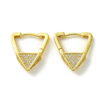Brass with Cubic Zirconia Hoop Earrings, Triangle, Real 16K Gold Plated, 22x5.5mm