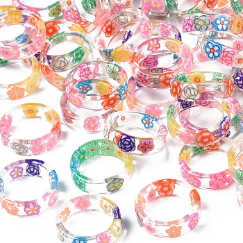 Transparent Resin Flower Finger Ring for Women, Mixed Color, US Size 5 3/4(16.3mm)
