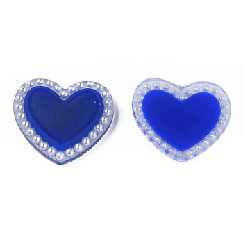 Acrylic Cabochons, with ABS Plastic Imitation Pearl Beads, Heart, Medium Blue, 20.5x22x5mm
