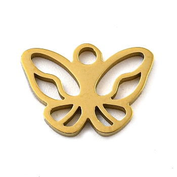 Ion Plating(IP) 316 Surgical Stainless Steel Charms, Laser Cut, Butterfly Charms, Real 18K Gold Plated, 9x12.5x1mm, Hole: 1.6mm