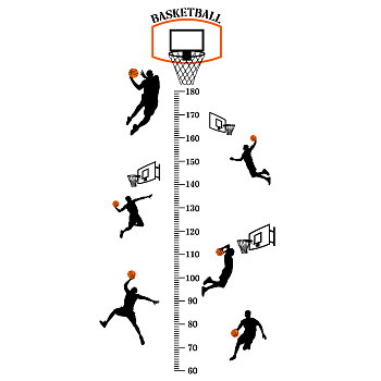 PVC Height Growth Chart Wall Sticker, for Kids Measuring Ruler Height, Basketball Player, Black, 900x290mm, 2 sheets/set