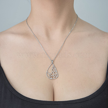 201 Stainless Steel Hollow Teardrop with Flower Pendant Necklace(NJEW-OY002-07)-2