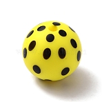 Food Grade Eco-Friendly Silicone Beads, Round with Polka Dot Pattern, Yellow, 15mm, Hole: 2mm(SIL-TAC0001-06G)