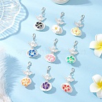 Handmade Polymer Clay Pendant Docorations, with Zinc Alloy Lobster Claw Clasps and Shell, Angel with Flower, Platinum, Mixed Color, 53mm(HJEW-JM03703)