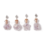 4Pcs 4 Styles Glass Bottle with Natural Amethyst Chip Inside Pendants, with Tibetan Style Alloy Flower Beads, Antique Silver, Mixed Shapes, 43~47.5x15.5~20.5x12.5~20mm, Hole: 1.6mm, 1pc/style(PALLOY-JF03582-01-S)