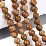 Natural Wooden Jasper/Wood Lace Stone Beads Strands, Smooth Round, 8~8.5mm, Hole: 0.8~1mm, about 44~47pcs/strand, 14.37~15.35 inch(36.5~39cm)(G-Q601-13A-04)