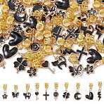 50Pcs 10 Styles Alloy Black Enamel European Dangle Charms, Large Hole Pendant, Light Gold, Heart & Cat & Clover, Mixed Shapes, 23~32mm, Hole: 4.3x4.4mm(PALLOY-CJ0002-79)