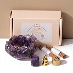Lotus Resin & Alloy Incense Burners Sets, Natural Amethyst Chips inside Incense Holders, Home Office Teahouse Zen Buddhist Supplies, 80x40mm(PW-WGE139A-01)