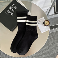 Cotton Knitting Socks, Winter Warm Thermal Socks, Stripe Pattern, Black, 300x70mm(COHT-PW0002-51B)
