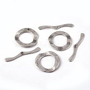 Tibetan Style Alloy Toggle Clasps, Lead Free and Cadmium Free, Ring, Antique Silver, Bar: about 47mm long, 6mm wide, 2mm thick, hole: 2mm, Ring: about 30mm in diameter, 2mm thick, hole: 2mm(X-LF10114Y)