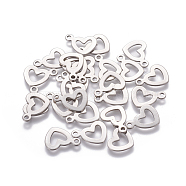 304 Stainless Steel Open Heart Charms, Hollow, Stainless Steel Color, 14.5x10.5x0.7mm, Hole: 1.6mm(X-STAS-L234-087P)