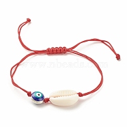 Acrylic Shell & Enamel Evil Eye Braided Bead Bracelet, Adjustable Bracelet for Women, Red, Inner Diameter: 1/2~3-1/2 inch(1.4~8.8cm)(BJEW-JB08130-01)