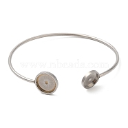 304 Stainless Steel Bangle Makings, Blank Cabochon Settings, Stainless Steel Color, Round Tray: 12mm & 10mm, 0.2cm, Inner Diameter: 2-3/8 inch(6.1cm)(STAS-R123-01P)