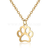 201 Stainless Steel Pendants Necklaces, Dog's Paw, Golden, 16.3 inch(40cm)x1mm(NJEW-S063-TN452-2)