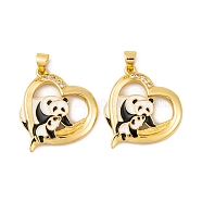 Brass Micro Pave Cubic Zirconia Pendants, with Enamel, Real 18K Gold Plated Panda Mother & Son Charms, White, 25x24x3.5mm, Hole: 5x3.5mm(KK-E108-47G)