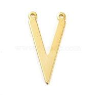 Brass Pendants, Long-Lasting Plated, Cadmium Free & Lead Free, Letter. V, Real 24K Gold Plated, 24x12x0.8mm, Hole: 1.2mm(KK-H435-12G)