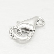 Sterling Silver Lobster Claw Clasps, with Jump Rings, Silver, 10x7x3mm, Hole: 3mm and 4mm(X-STER-I010-10mm)