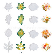 8Pcs 8 Styles Flower & Leaf DIY Cup Mat Silicone Molds, Resin Casting Molds, For UV Resin, Epoxy Resin Craft Making, White, 88~130x76~110x9~10mm, 1pc/style(DIY-FW0001-25)