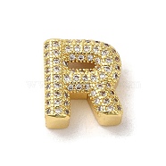 Brass Micro Pave Clear Cubic Zirconia Charms, Real 18K Gold Plated, Letter R, 10.5~13.5x3.5~14x5mm, Hole: 1.8~2x1.8~2.5mm(ZIRC-C009-01G-R)