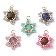 5Pcs 5 Style Natural Mixed Stone & Seed Beaded Pendants, with Nylon Threads & Jump Rings, Star Charms, 15~15.5x13~13.5x5~6mm, Hole: 3mm, 1Pc/style(PALLOY-MZ00161)