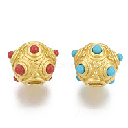 Brass Beads, with Resin, Rondelle, Matte Style, Matte Gold Color, Mixed Color, 9x12x12mm, Hole: 3mm(KK-S310-22)