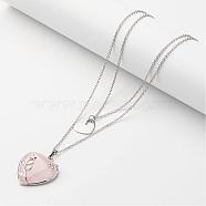 316 Surgical Stainless Steel Cable Chains Tiered Necklaces, Double Layer Necklaces, with Rose Quartz Pendant and 304 Stainless Steel Heart Charms, 15.9 inch(NJEW-JN01738)