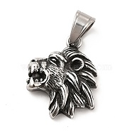 304 Stainless Steel Pendants, Lion Charms, Antique Silver, 29.5x24x6mm, Hole: 9x6mm(STAS-K243-04AS)