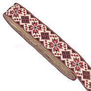 Ethnic Style Polyester Ribbon, Jacquard Ribbon, Tyrolean Ribbon, Flat, Red, Floral Pattern, 1-1/8 inch(28mm), about 10 yards/roll(OCOR-WH0077-37B)