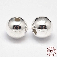 925 Sterling Silver Beads, Seamless Round Beads, Silver, 10mm, Hole: 1.8mm(STER-F012-01L)