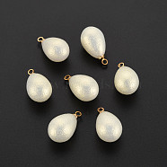 ABS Plastic Imitation Pearl Pendants, with Golden Plated Brass Loop, Teardrop, Creamy White, 17.5x9.5mm, Hole: 1.6mm(KK-N242-015)