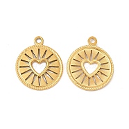 Ion Plating(IP) 304 Stainless Steel Pendants, Flat Round with Hollow Out Heart Charms, Real 18K Gold Plated, 18x14.5x1.5mm, Hole: 1.5mm(X-STAS-L268-013G)