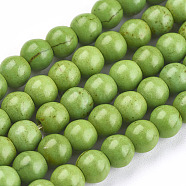 Synthetic Turquoise Beads Strands, Dyed, Round, Lime Green, 6mm, Hole: 1.2mm, about 67pcs/strand, 15.75 inch(TURQ-G106-6mm-02B)