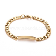 Vacuum Plating 304 Stainless Steel Rectangle Link Bracelet with Curb chains for Men Women, Golden, 8-3/8 inch(21.2cm)(STAS-E160-26G)