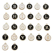 Double-sided Alloy Enamel Charms, Flat Round with Alphabet, Mixed Color, 14x12x2mm, Hole: 1.5mm, 26pc/color(ENAM-TA0001-04)