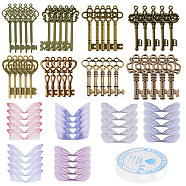 Skeleton Key & Wing Charm Bracelet DIY Making Kit, Includign Zinc Alloy Pendant, Organza Fabric, Elastic Crystal Thread, Antique Bronze, Key: 40pcs/set(DIY-SC0017-45)