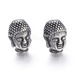 Buddhist 304 Stainless Steel Beads, Buddha Head, Antique Silver, 14x10x10mm, Hole: 1.8mm(STAS-F243-16AS)