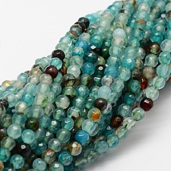 Faceted Natural Agate Round Beads Strands, Dyed, Turquoise, 4mm, Hole: 1mm, about 92pcs/strand, 15.3 inch(X-G-E318C-4mm-10)