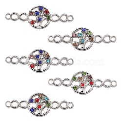 Alloy Connector Charms, Tree of Life Links with Infinity, Platinum, with Rhinestone, Nickel, Colorful, 31.5x10.5x3mm, Hole: 1.5mm(FIND-YW0003-45)