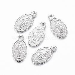304 Stainless Steel Pendants, Oval with Virgin Mary, Stainless Steel Color, 12.5x6.5x1.5mm, Hole: 1mm(STAS-G179-22P)