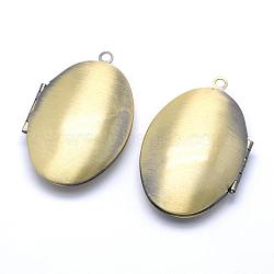 Brass Locket Pendants, Photo Frame Charms for Necklaces, Cadmium Free & Nickel Free & Lead Free, Oval, Brushed Antique Bronze, 42x27x9mm, Hole: 2mm, Inner Size: 18x29mm(KK-F717-19AB-NR)