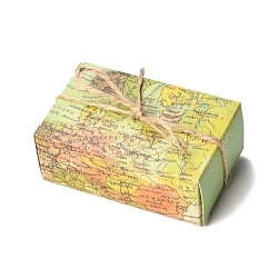Paper Candy Boxes, Wedding Party Gift Box, with Pack Thread, Rectangle, Map Pattern, 8.3x5.1x2.95cm(CON-B005-05)