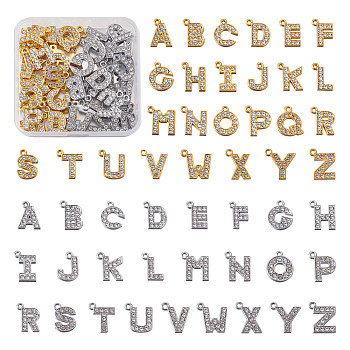 Alloy Crystal Rhinestone Pendants & Alloy Micro Pave Cubic Zirconia Rhinestone Pendants, Lead Free & Cadmium Free, Letter A~Z, Platinum & Golden, 26pcs/color,total 52pcs
