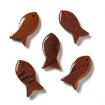 Synthetic Goldstone Pendants, Fish Charms, 39x20x7~7.5mm, Hole: 2.3mm