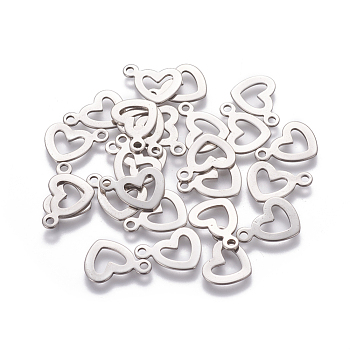 304 Stainless Steel Open Heart Charms, Hollow, Stainless Steel Color, 14.5x10.5x0.7mm, Hole: 1.6mm