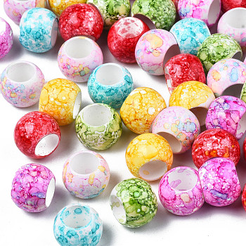 Opaque Spray Painted Acrylic Large Beads, , Rondelle, Mixed Color, 12x9mm, Hole: 6.5mm, about 825pcs/500g